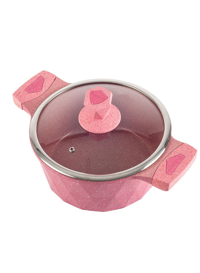 طقم طناجر رخامي من الألومنيوم اللؤلؤي مقاس 20/24/28 سم - وردي